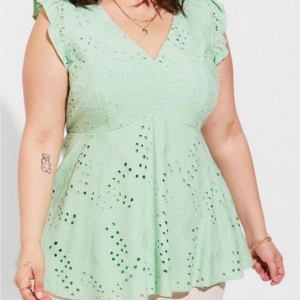 Eyelet Ruffle Sleeve Babydoll Top